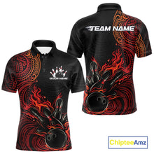 Load image into Gallery viewer, Custom Black And Red Orange Tribal Flame Bowling Ball Bowling Team Shirts, Polynesian Bowling Tournament Shirt IPHW10496