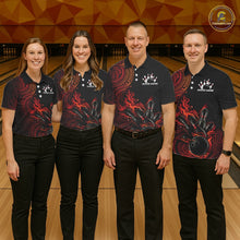Load image into Gallery viewer, Custom Black And Red Orange Tribal Flame Bowling Ball Bowling Team Shirts, Polynesian Bowling Tournament Shirt IPHW10496
