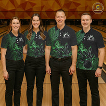 Load image into Gallery viewer, Custom Black And Green Tribal Flame Bowling Ball Bowling Team Shirts, Polynesian Bowling Tournament Shirt IPHW10498