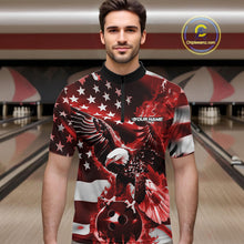 Load image into Gallery viewer, Custom Red Flaming American Flag Eagle Bowling Team Men Shirt, Patriotic Bowlers Outfit IPHW10779