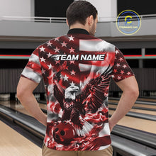Load image into Gallery viewer, Custom Red Flaming American Flag Eagle Bowling Team Men Shirt, Patriotic Bowlers Outfit IPHW10779