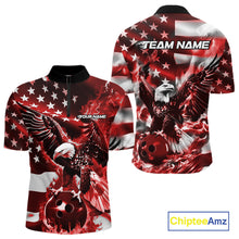 Load image into Gallery viewer, Custom Red Flaming American Flag Eagle Bowling Team Men Shirt, Patriotic Bowlers Outfit IPHW10779
