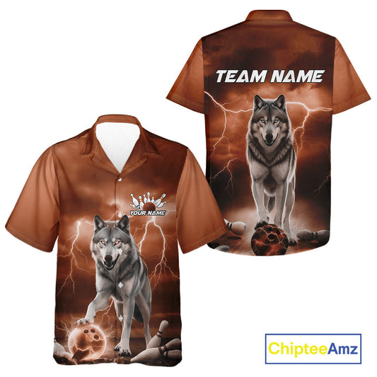 Custom Orange Ligtning Wolf Bowling Team League Shirts For Men And Women, Bowler Outfits IPHW10786