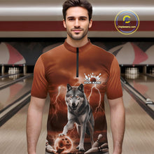 Load image into Gallery viewer, Custom Orange Ligtning Wolf Bowling Team League Shirts For Men, Bowler Outfits IPHW10786
