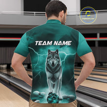 Load image into Gallery viewer, Custom Teal Blue Ligtning Wolf Bowling Team League Shirts For Men, Bowler Outfits IPHW10789