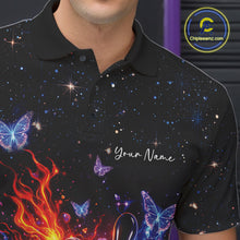 Load image into Gallery viewer, Custom Colorful Galaxy Butterfly Bowling Men Polo Shirt, Flame Bowling Team Jerseys IPHW11007