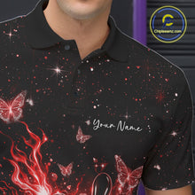 Load image into Gallery viewer, Custom Red Galaxy Butterfly Bowling Men Polo Shirt, Flame Bowling Team Jerseys IPHW11008