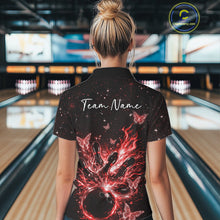 Load image into Gallery viewer, Custom Red Galaxy Butterfly Bowling Women Polo Shirt, Flame Bowling Team Jerseys IPHW11008