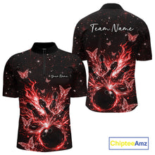 Load image into Gallery viewer, Custom Red Galaxy Butterfly Bowling Men Quarter-Zip Shirt, Flame Bowling Team Jerseys IPHW11008