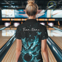 Load image into Gallery viewer, Custom Turquoise Blue Galaxy Butterfly Bowling Women Shirt, Flame Bowling Team Jerseys IPHW11009