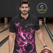Load image into Gallery viewer, Custom Pink Galaxy Butterfly Bowling Men Polo Shirt, Flame Bowling Team Jerseys IPHW11010