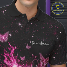 Load image into Gallery viewer, Custom Pink Galaxy Butterfly Bowling Men Polo Shirt, Flame Bowling Team Jerseys IPHW11010