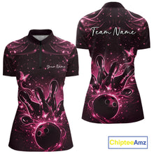 Load image into Gallery viewer, Custom Dreamy Pink Butterfly Women Bowling Quarter-Zip Shirt, Bowling Team Outfit IPHW11019
