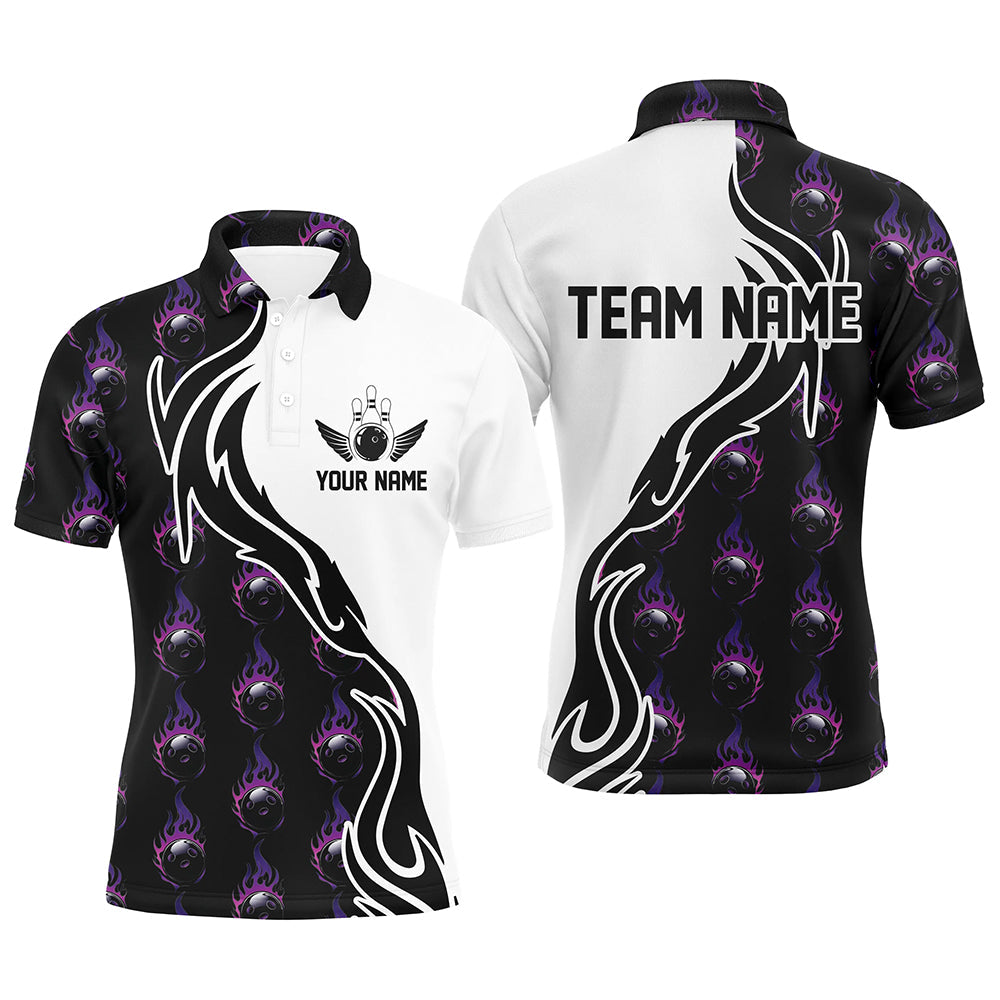 Purple Flame Bowling Ball Men'S Bowling Polo Shirt, Custom Bowling Jerseys With Team Name IPHW6947