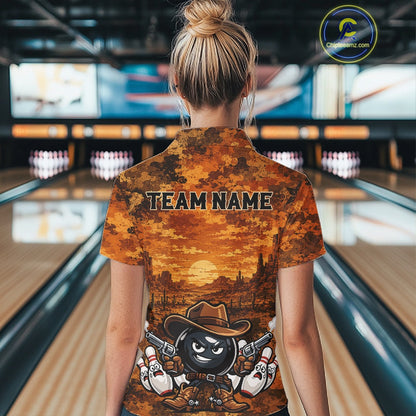 Custom Funny Western Cowboy Bowling Women Quarter-Zip Shirts, Desert Camo Bowling Jersey IPHW11638