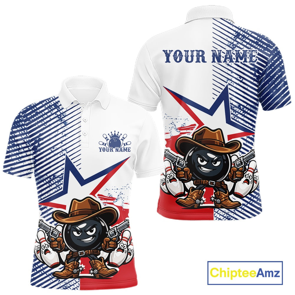 Custom Funny Texas Cowboy Bowling Men Polo Shirt, Texas Flag Bowling League Shirt IPHW11639