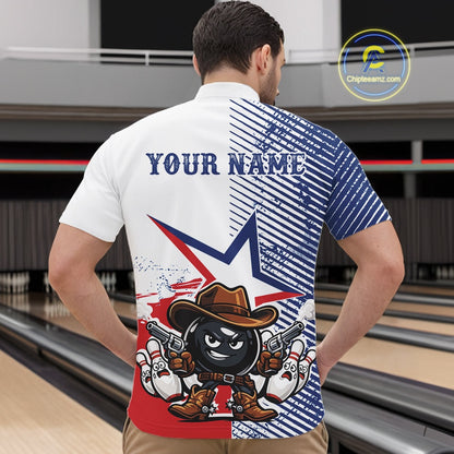 Custom Funny Texas Cowboy Bowling Men Quarter Zip Shirt, Texas Flag Bowling League Shirt IPHW11639