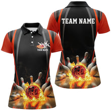 Load image into Gallery viewer, Black And Red Bowling Jersey Custom Flame Bowling Shirts For Women, Bowling Team Uniform IPHW7509