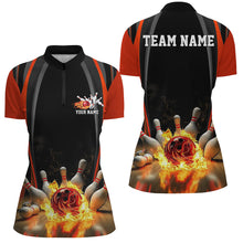 Load image into Gallery viewer, Black And Red Bowling Jersey Custom Flame Bowling Shirts For Women, Bowling Team Uniform IPHW7509