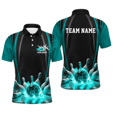 Load image into Gallery viewer, Black And Blue Bowling Jersey Custom Flame Bowling Shirts For Men, Bowling Team Uniform IPHW7511