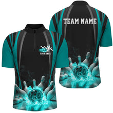 Load image into Gallery viewer, Black And Blue Bowling Jersey Custom Flame Bowling Shirts For Men, Bowling Team Uniform IPHW7511