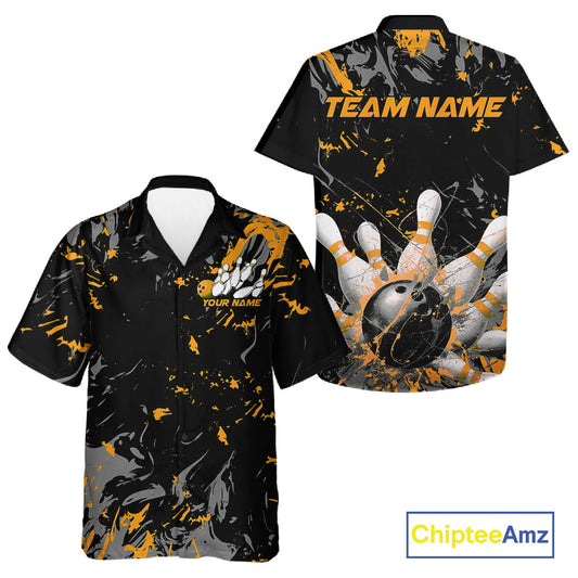 Custom Black And Yellow Splatter Camo Bowling Team Hawaiian Shirts For Men And Women IPHW10800