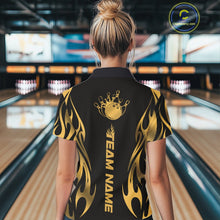 Load image into Gallery viewer, Custom Gold Tribal Flame Women Bowling Polo Shirt, Bowling Tournament Shirt IPHW11286