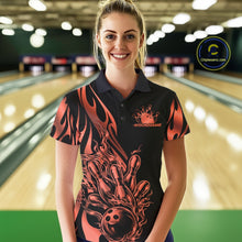 Load image into Gallery viewer, Custom Ember Red Tribal Flame Women Bowling Polo Shirt, Bowling Tournament Shirt IPHW11289