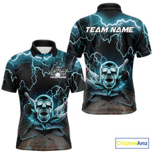 Load image into Gallery viewer, Custom Blue Thunder Lightning Skull Bowling Polo Team Shirts For Men, Halloween Outfit IPHW9497
