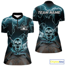 Load image into Gallery viewer, Custom Blue Thunder Lightning Skull Bowling Quarter-Zip Shirt For Women, Halloween Outfit IPHW9497