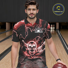 Load image into Gallery viewer, Custom Red Thunder Lightning Skull Bowling Polo Team Shirts For Men, Halloween Outfit IPHW9498