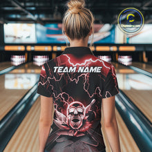 Load image into Gallery viewer, Custom Red Thunder Lightning Skull Bowling Quarter-Zip Shirt For Women, Halloween Outfit IPHW9498