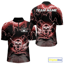 Load image into Gallery viewer, Custom Red Thunder Lightning Skull Bowling Quarter-Zip Team Shirts For Men, Halloween Outfit IPHW9498
