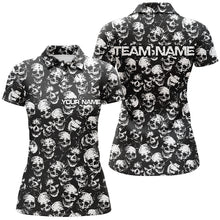 Load image into Gallery viewer, Custom Black And White Skull Halloween Ladies Bowling Shirts, Halloween Outfits For Bowlers IPHW7162