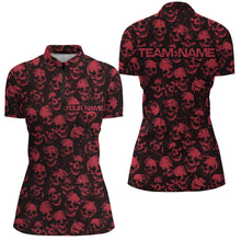 Load image into Gallery viewer, Custom Black And Red Skull Halloween Ladies Bowling Shirts, Halloween Outfits For Bowlers IPHW7163