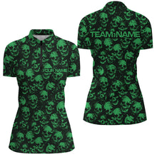 Load image into Gallery viewer, Custom Black And Green Skull Halloween Ladies Bowling Shirts, Halloween Outfits For Bowlers IPHW7164