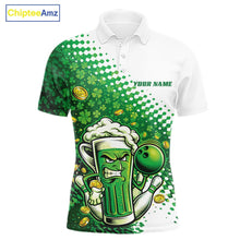 Load image into Gallery viewer, Custom Funny St Patricks Day Beer Bowling Team Shirts, Green Shamrock And Gold Coin Bowling Jerseys IPHW10521