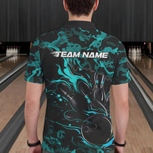 Load image into Gallery viewer, Custom Black And Blue Camo Flame Bowling Team Polo Shirts For Men, Bowling Tournament Shirt IPHW8623