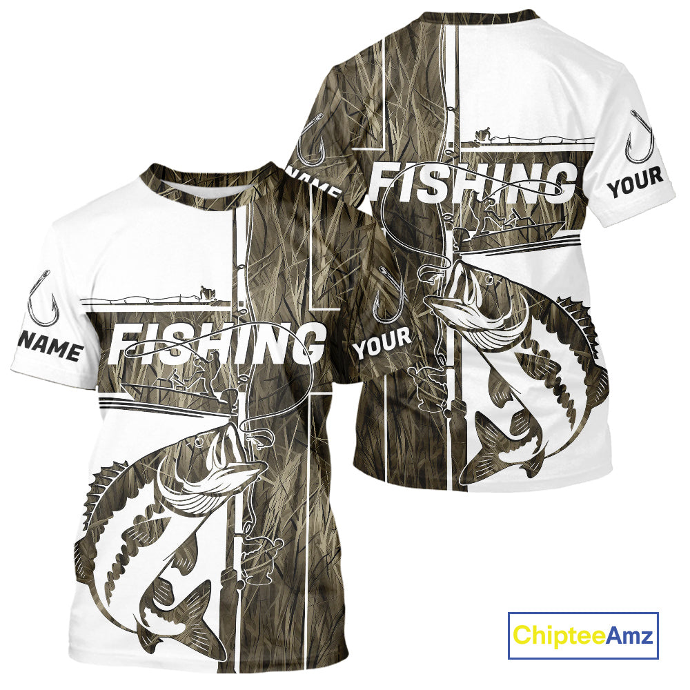 Custom Grass Camo Cross Faith Largemouth Bass Tournament Fishing T-Shirts IPHW9148