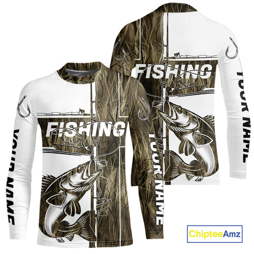 Custom Grass Camo Cross Faith Walleye Kid Long Sleeve Tournament Fishing Shirts IPHW9150