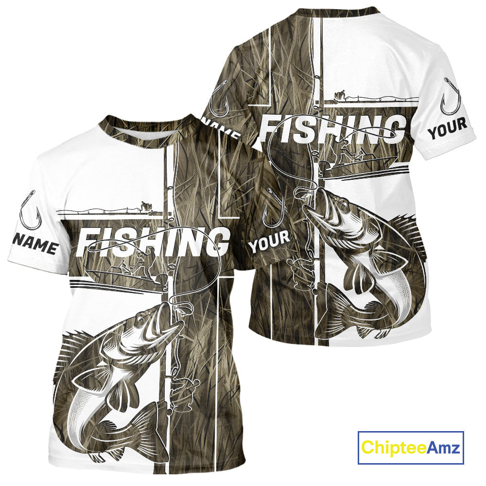 Custom Grass Camo Cross Faith Walleye Tournament Fishing T-Shirts IPHW9150