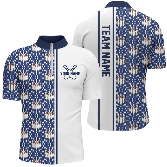 Blue Argyle Custom Bowling Polo Shirts For Men And Women, Custom Bowling Uniforms IPHW6964