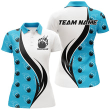 Load image into Gallery viewer, Custom Flame Bowling Polo Shirts For Women, Bowling Team Uniforms With Name | Blue IPHW6974