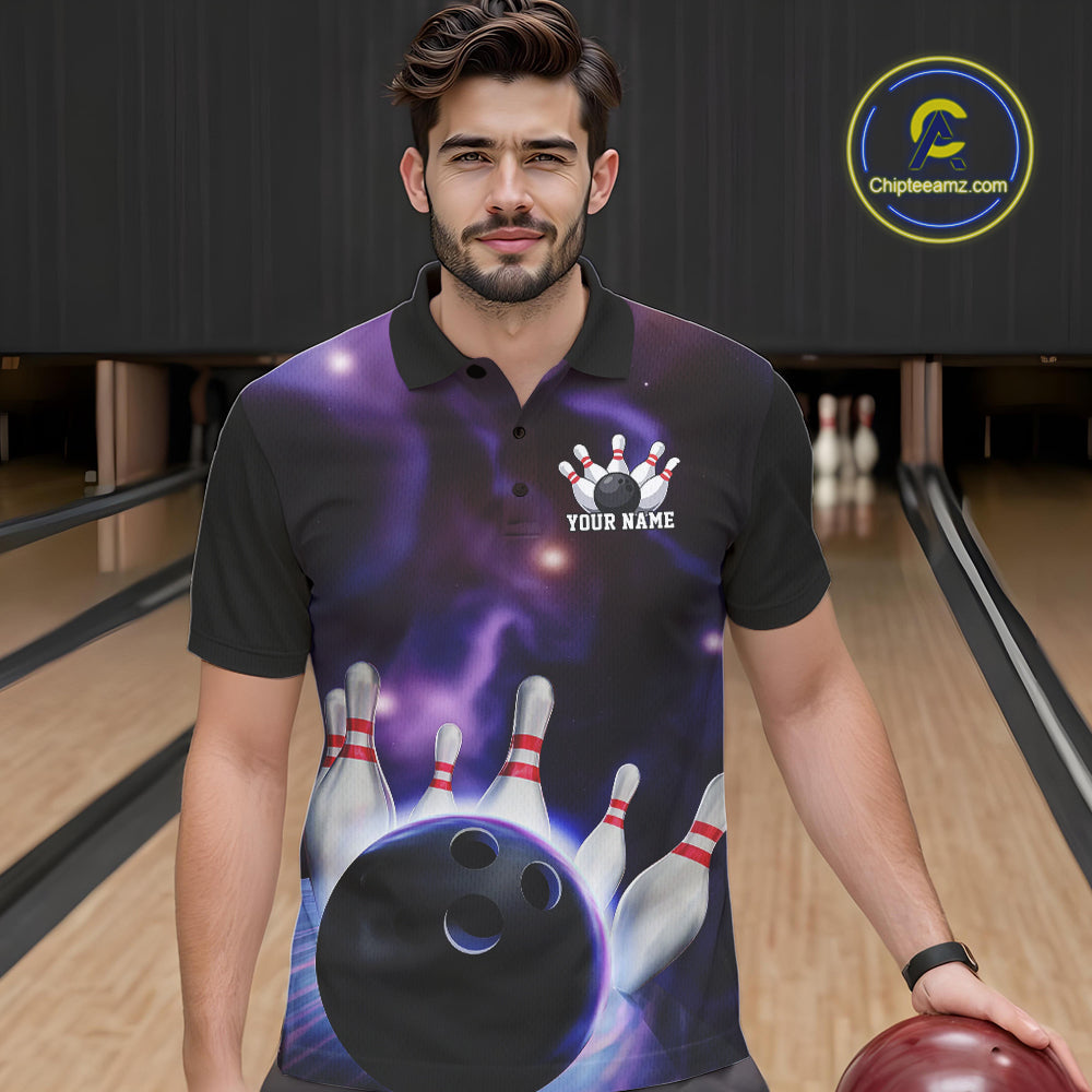 Custom Galaxy Bowling Polo Shirts For Men, Cosmic Bowling Team Jerseys IPHW9503