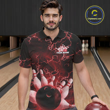 Load image into Gallery viewer, Custom Red Thunder Lightning Men Bowling Polo Team Shirts, Bowling Jerseys IPHW9505