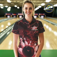 Load image into Gallery viewer, Custom Red Thunder Lightning Women Bowling Polo Team Shirts, Bowling Jerseys IPHW9505
