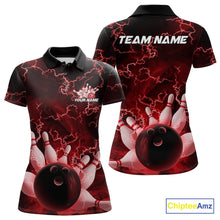 Load image into Gallery viewer, Custom Red Thunder Lightning Women Bowling Polo Team Shirts, Bowling Jerseys IPHW9505