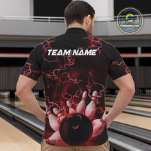 Load image into Gallery viewer, Custom Red Thunder Lightning Men Bowling Quarter-Zip Team Shirts, Bowling Jerseys IPHW9505