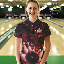 Load image into Gallery viewer, Custom Red Thunder Lightning Women Bowling Quarter-Zip Team Shirts, Bowling Jerseys IPHW9505
