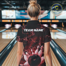 Load image into Gallery viewer, Custom Red Thunder Lightning Women Bowling Quarter-Zip Team Shirts, Bowling Jerseys IPHW9505